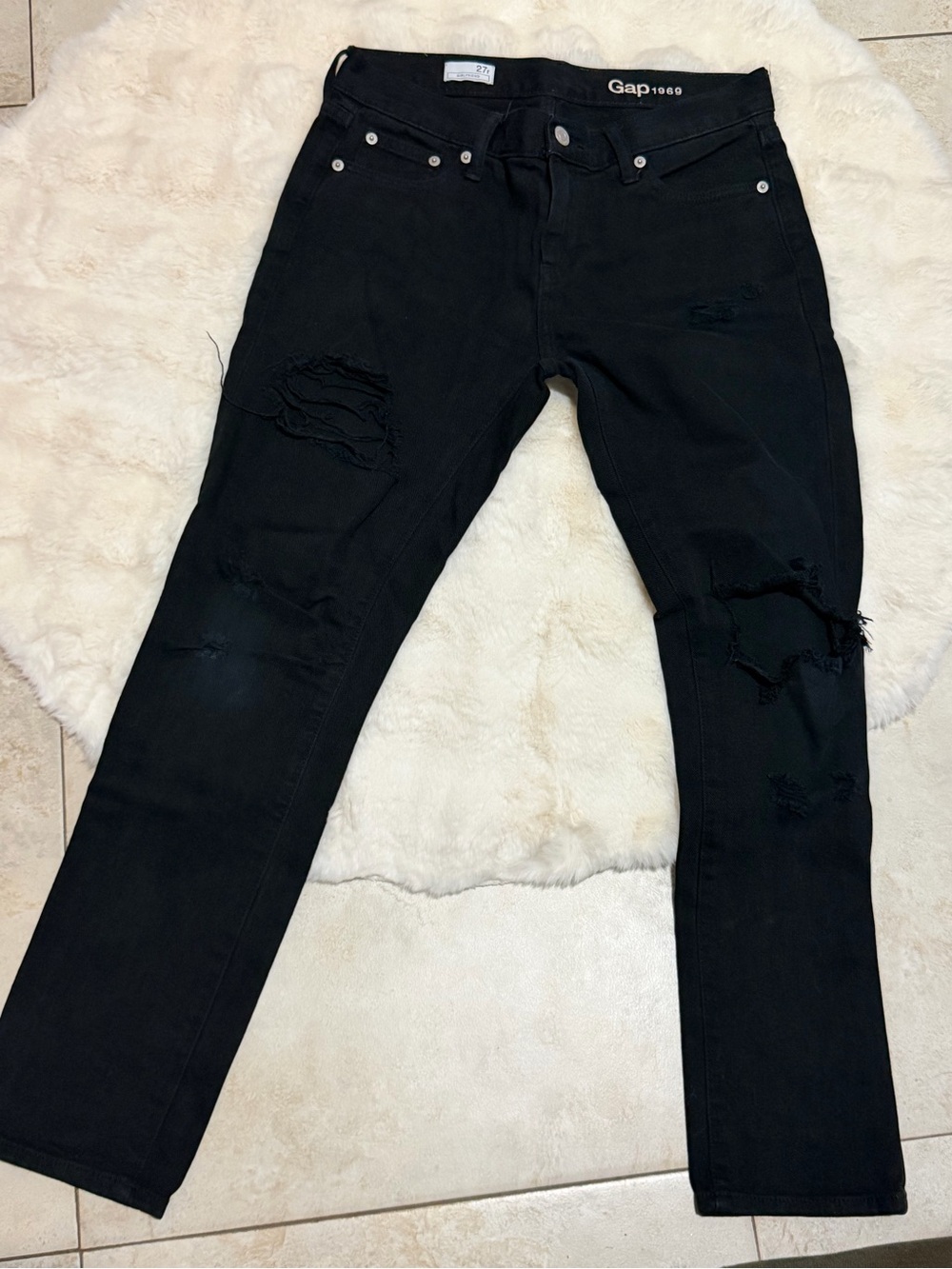 GAP Slim Straight Black Ripped Jeans